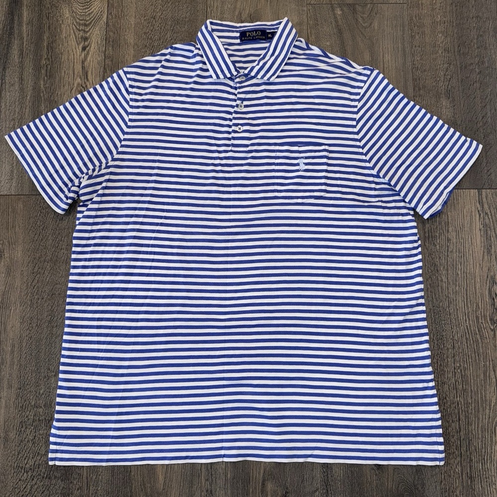 Polo Ralph Lauren Blue Label Men's Blue & white Striped Golf Preppy polo XL